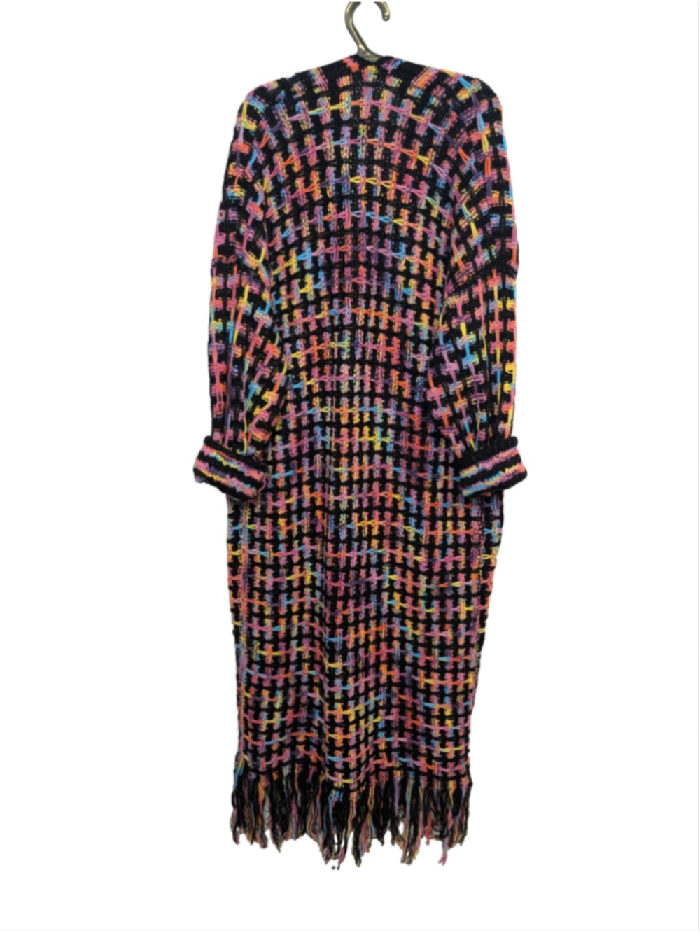 DOUBLE TAKE Boho Knit Duster Cardigan Fringe Oversized Plus 2XL Multicolor Y2K - Picture 7 of 8